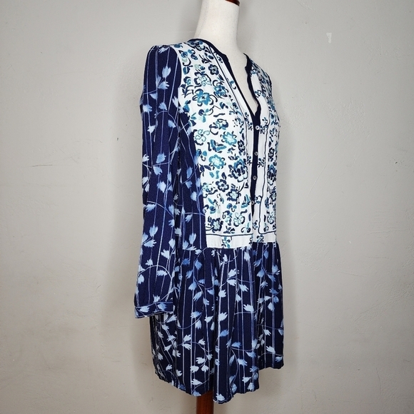 ANTHROPOLOGIE Tiny Semele Navy/White‎ embroidered floral Boho Shirtdress Dress S - Picture 9 of 16